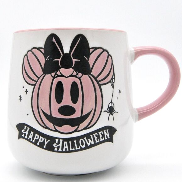 Minnie Mouse Halloween Mug, Pink Minnie Pumpkin 16oz Hand Painted Ceramic Cup - Picture 1 of 8